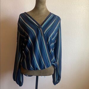 MAX EDITION Striped V-Neck Blouse - Blue
